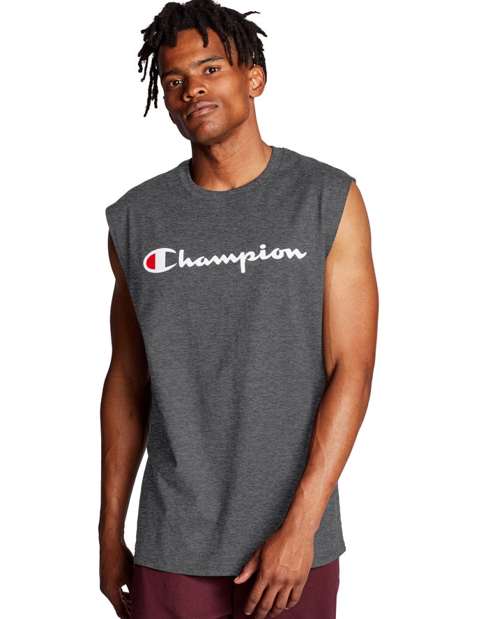 Champion Mens Tank Tops NZ - Classic Jersey Script Logo Dark Grey ( 3705-KOAYW )